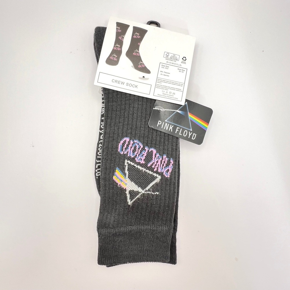 Pink Floyd Dark Side of the Moon Crew Socks Gray Prism Rock Band Bioworld NEW